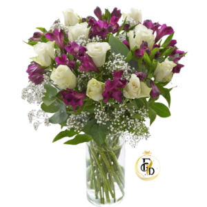 Florero 12 rosas y astromelias