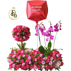 Jardín en rosas y orquídeas.