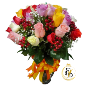 24 rosas mixtas en florero