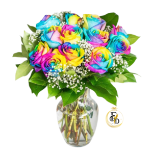 Rosas Arcoiris en Florero
