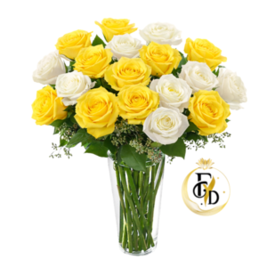 Florero con Rosas Blancas y Amarillas