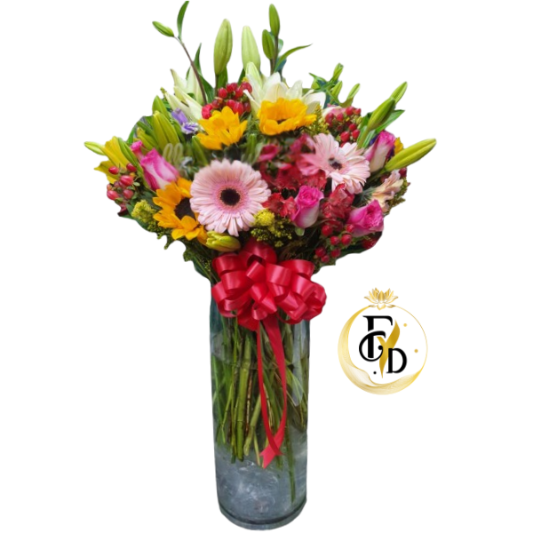 Florero Alto Con Flores Mixtas