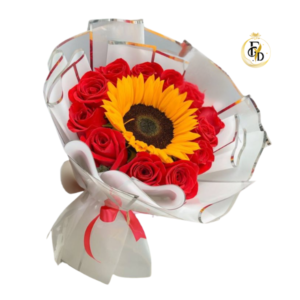 Ramo en 12 Rosas y 1 Girasol