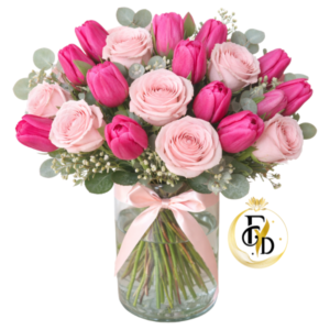 Florero en Rosas y Tulipanes