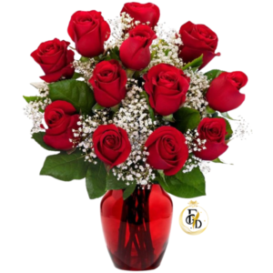 12 Rosas Importadas en Florero