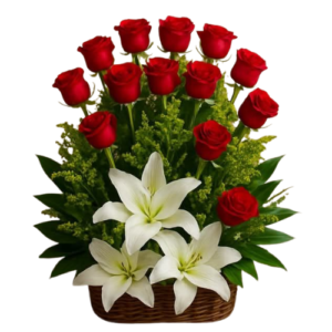 Canasto en Rosas y Lirios