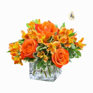 Rosas y Astromelias en Cubo