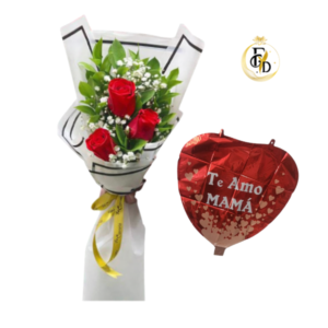 Ramo con 3 Rosas Rojas + Globo