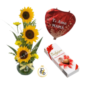 Pecera de Girasoles + Chocolates + Globo