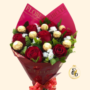 Rosas Rojas y Bombones en Ramo