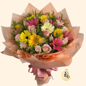 Fino Ramo Primaveral De Gerberas y Rosas