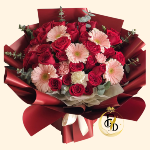 Ramo con Rosas Rojas y Gerberas Rosadas