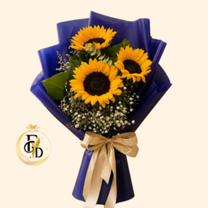 Ramo con 3 Girasoles y Gipsofilia